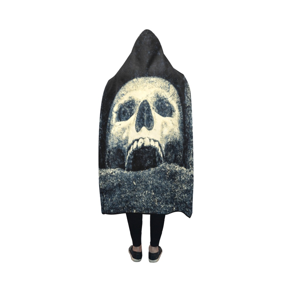 White Human Skull In A Pagan Shrine Halloween Cool Hooded Blanket 50''x40''