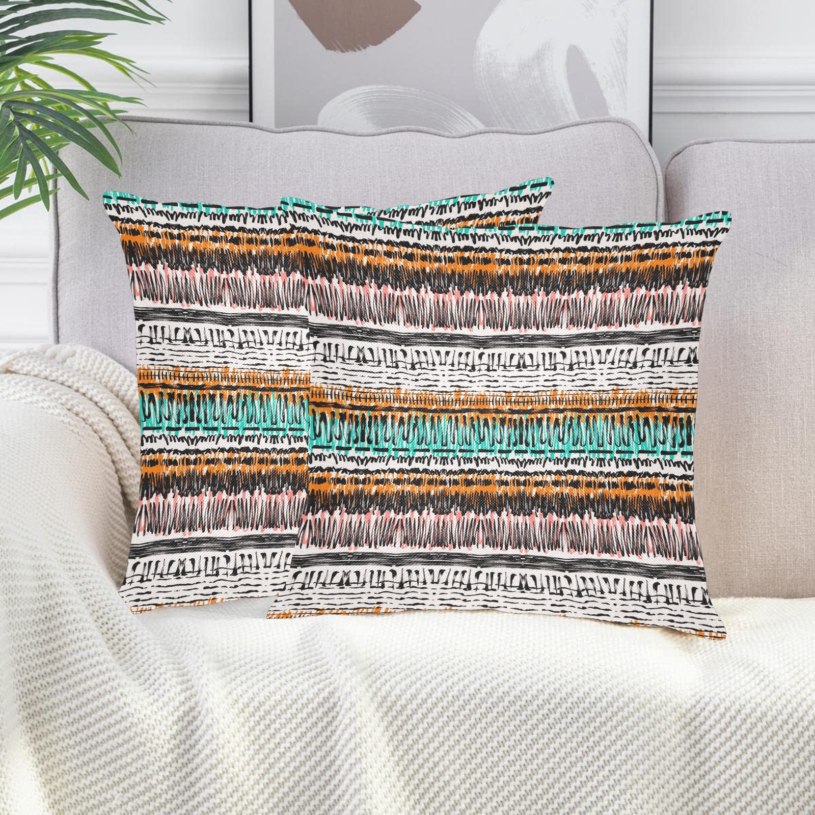 Abstract modern path stripes-964 Linen Zippered Pillowcase 18"x18"(Two Sides&Pack of 2)