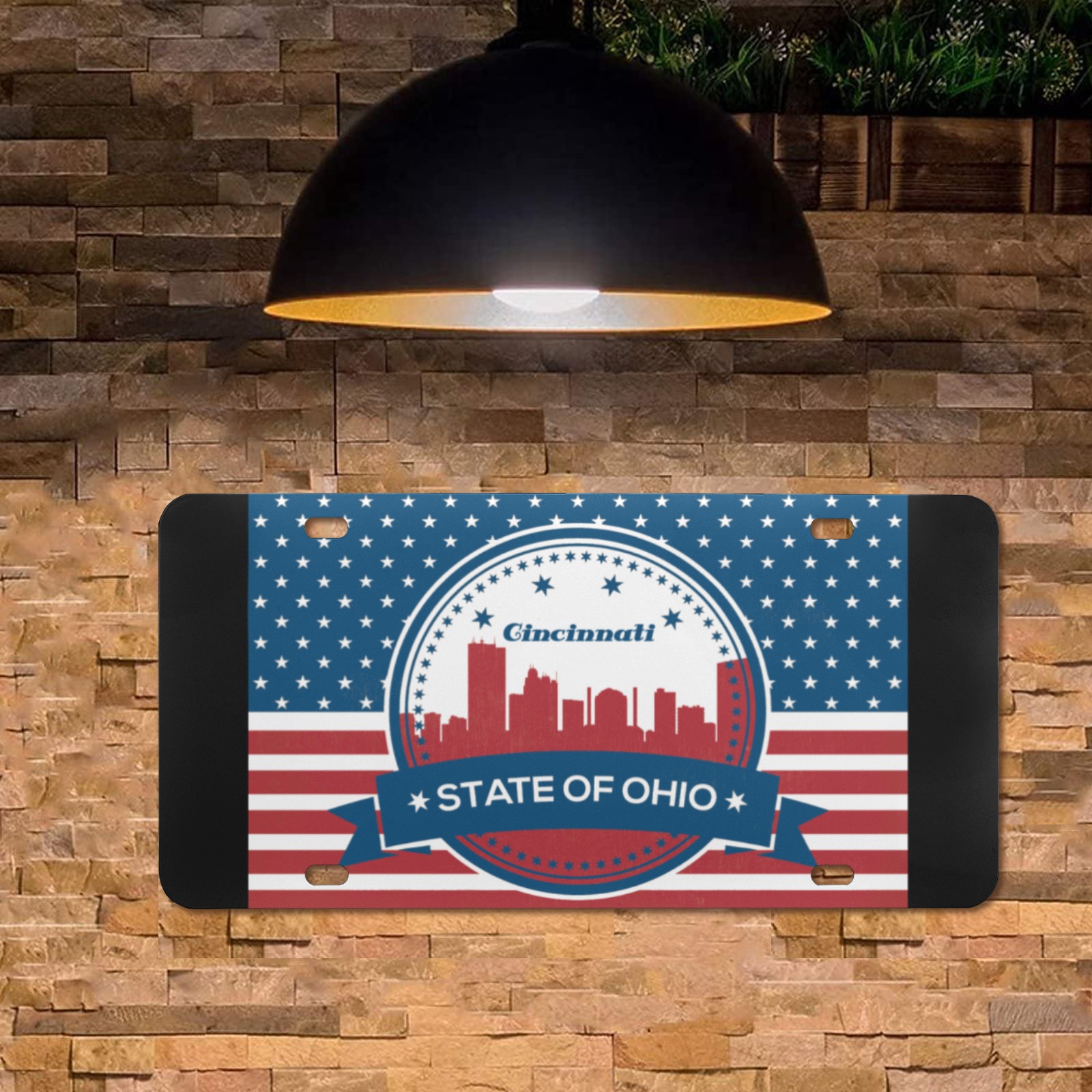 Cincinnati Ohio Retro American Flag Custom License Plate