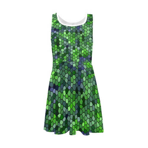 'Shades of green' mosaic sundress Girls' Sleeveless Sundress (Model D56)