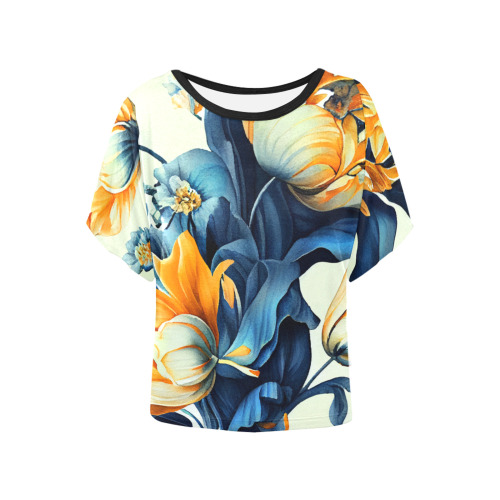 flowers botanic art (2) all over print tshirt Women's Batwing-Sleeved Blouse T shirt (Model T44)