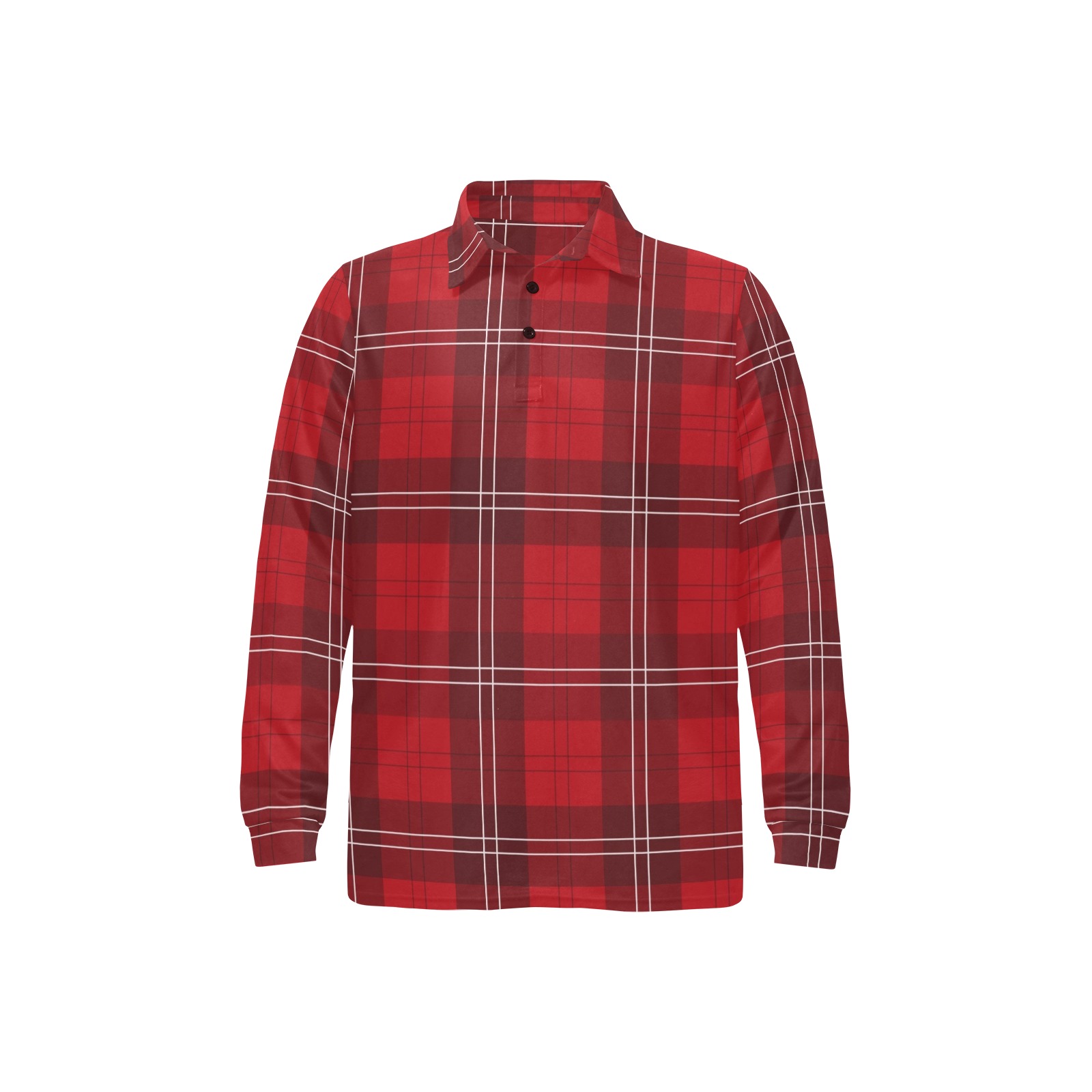 Tartan Plaid - Red Men's Long Sleeve Polo Shirt (Model T73)