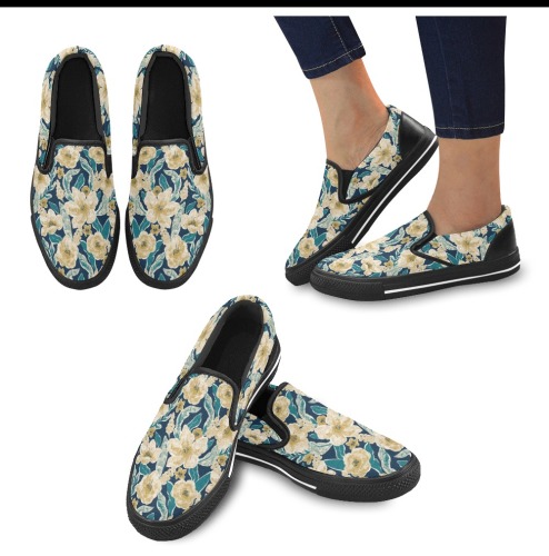 Painted Flowers Women's Slip-on Canvas Shoes (Model 019)