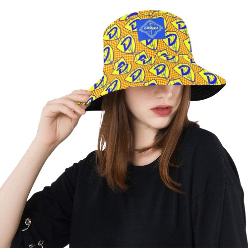 DIONIO Clothing - Red, Blue & Yellow Grand Prix D Shield Repeat Bucket Hat All Over Print Bucket Hat
