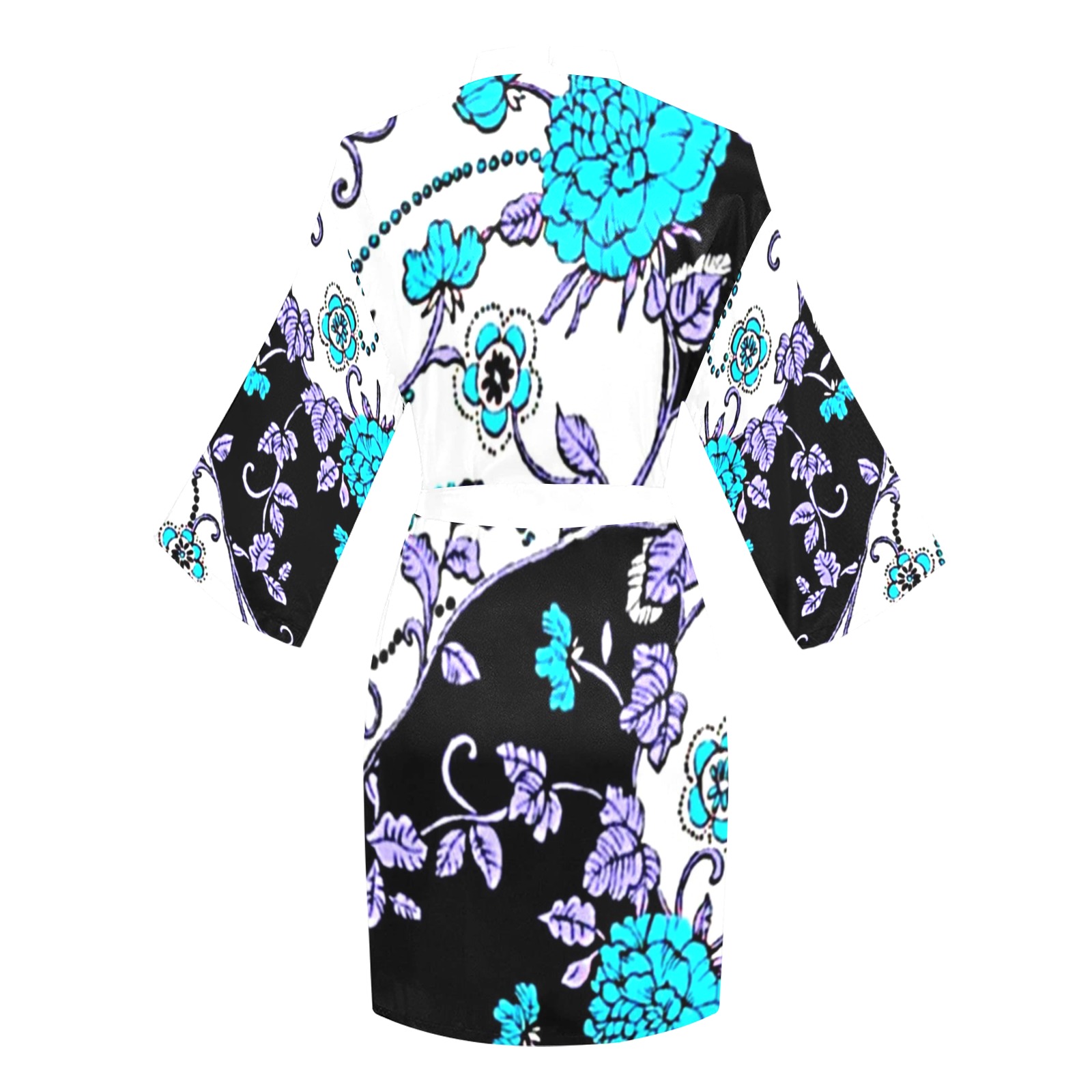 Lavender Turquoise Floral Swirl Pattern Long Sleeve Kimono Robe