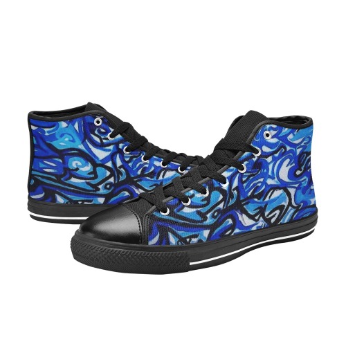 Blue Abstract Graffiti Clothing Range Women's Classic High Top Canvas Shoes (Model 017)