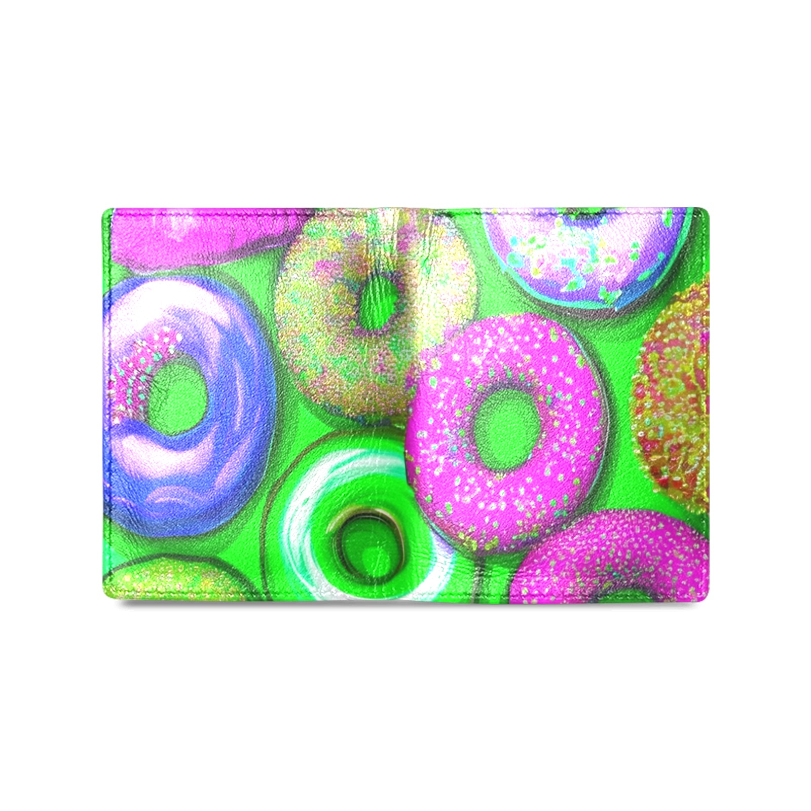 Colorful Donuts Green Men's Leather Wallet (Model 1612)