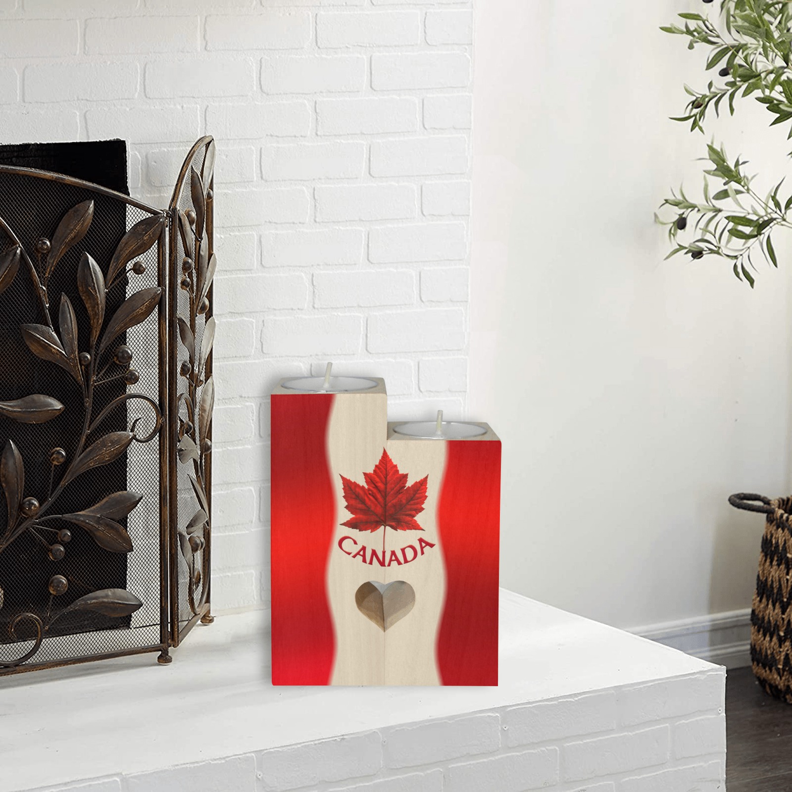 Canada Flag Souvenir Candle Holders Wooden Candle Holder (Without Candle)