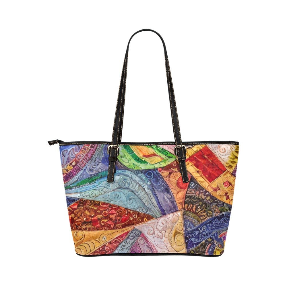 Boho Aesthetic Simulated Quilt Artwork Leather Tote Bag/Large (Model 1651)