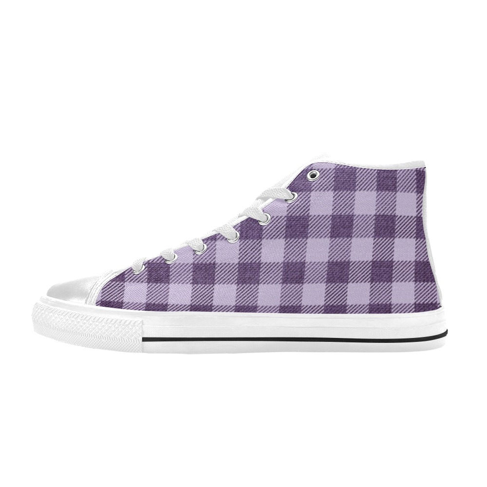 Pastel Purple Plaid High Top Canvas Shoes for Kid (Model 017)