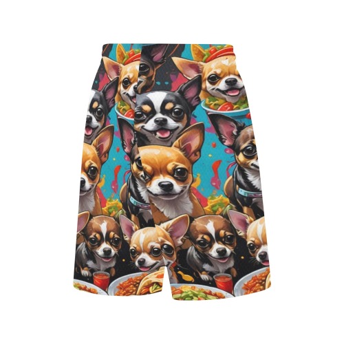 CHIHUAHUAS EATING MEXICAN FOOD 2 All Over Print Basketball Shorts with Pocket