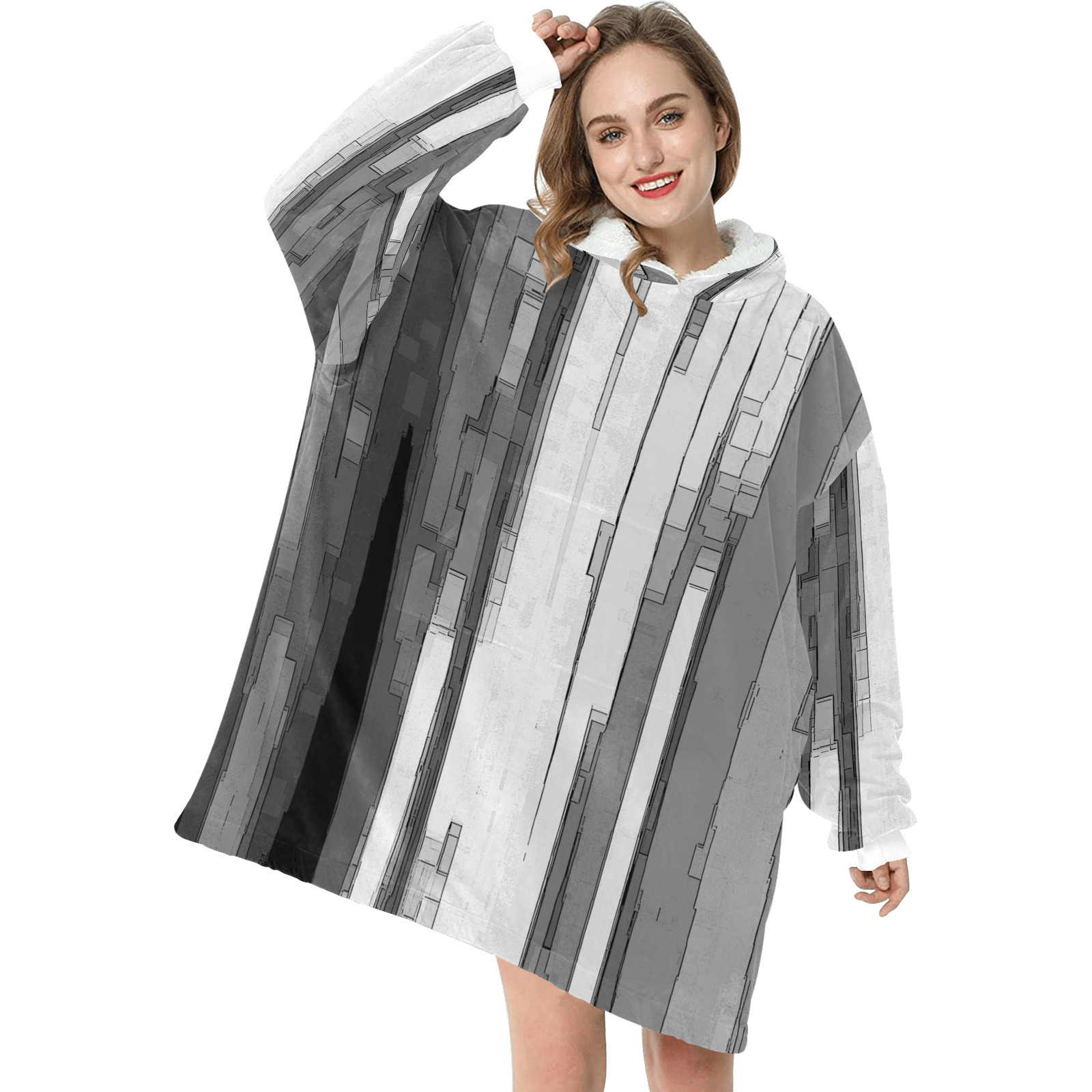 Greyscale Abstract B&W Art Blanket Hoodie for Women