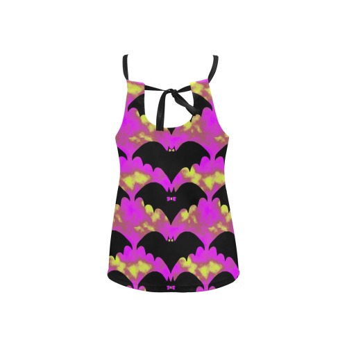 Bats And Bows Pink Yellow Loose Fit Halter Neck Top (Model T68)