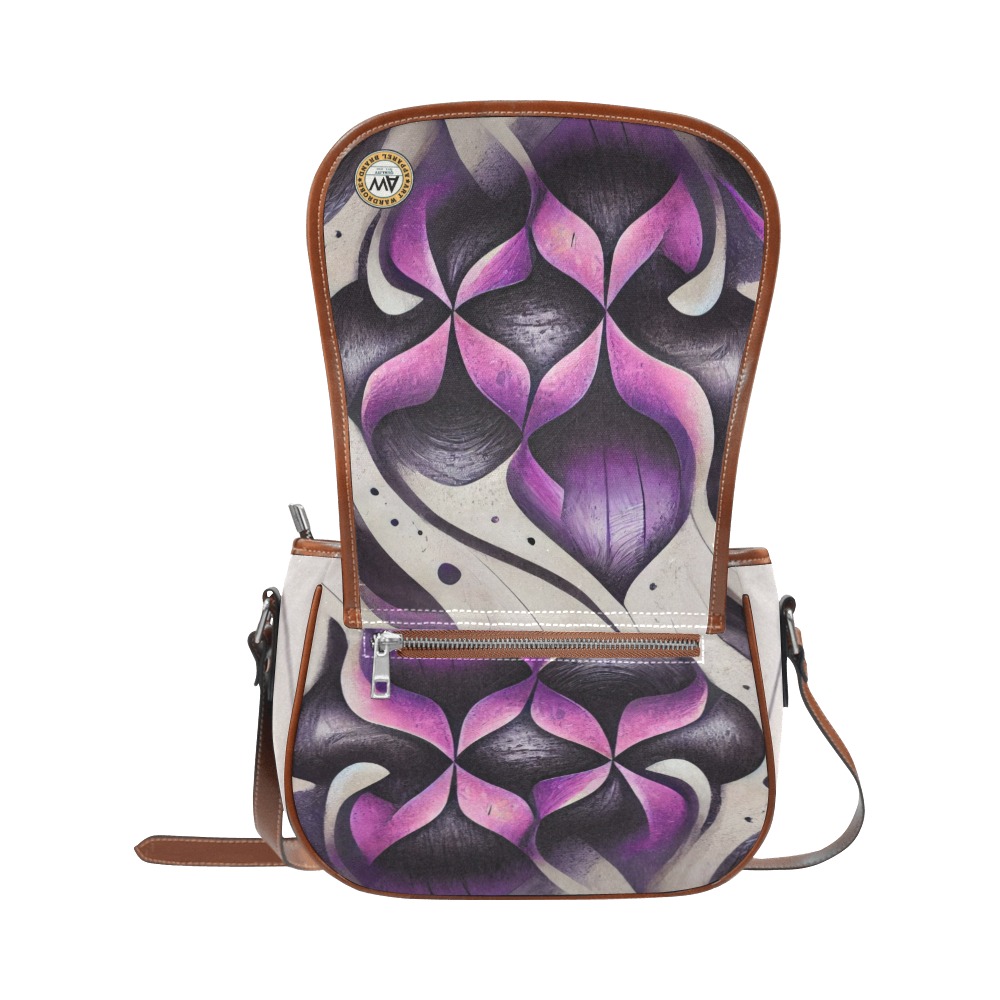violet, cream, and black abstract pattern 8 Saddle Bag/Large (Model 1649)