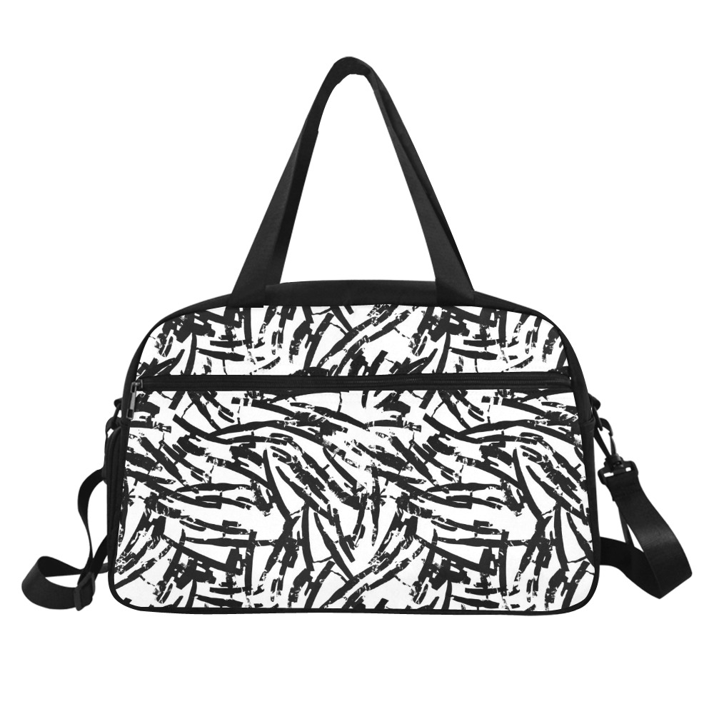 Brush Stroke Black and White Fitness Handbag (Model 1671)