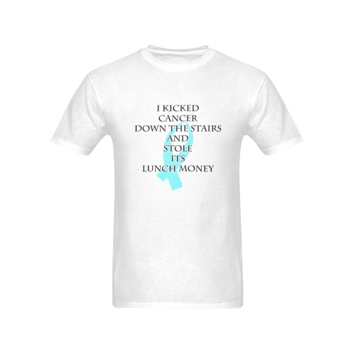 Cancer Bully (Light Blue Ribbon) Men's T-Shirt in USA Size (Two Sides Printing)