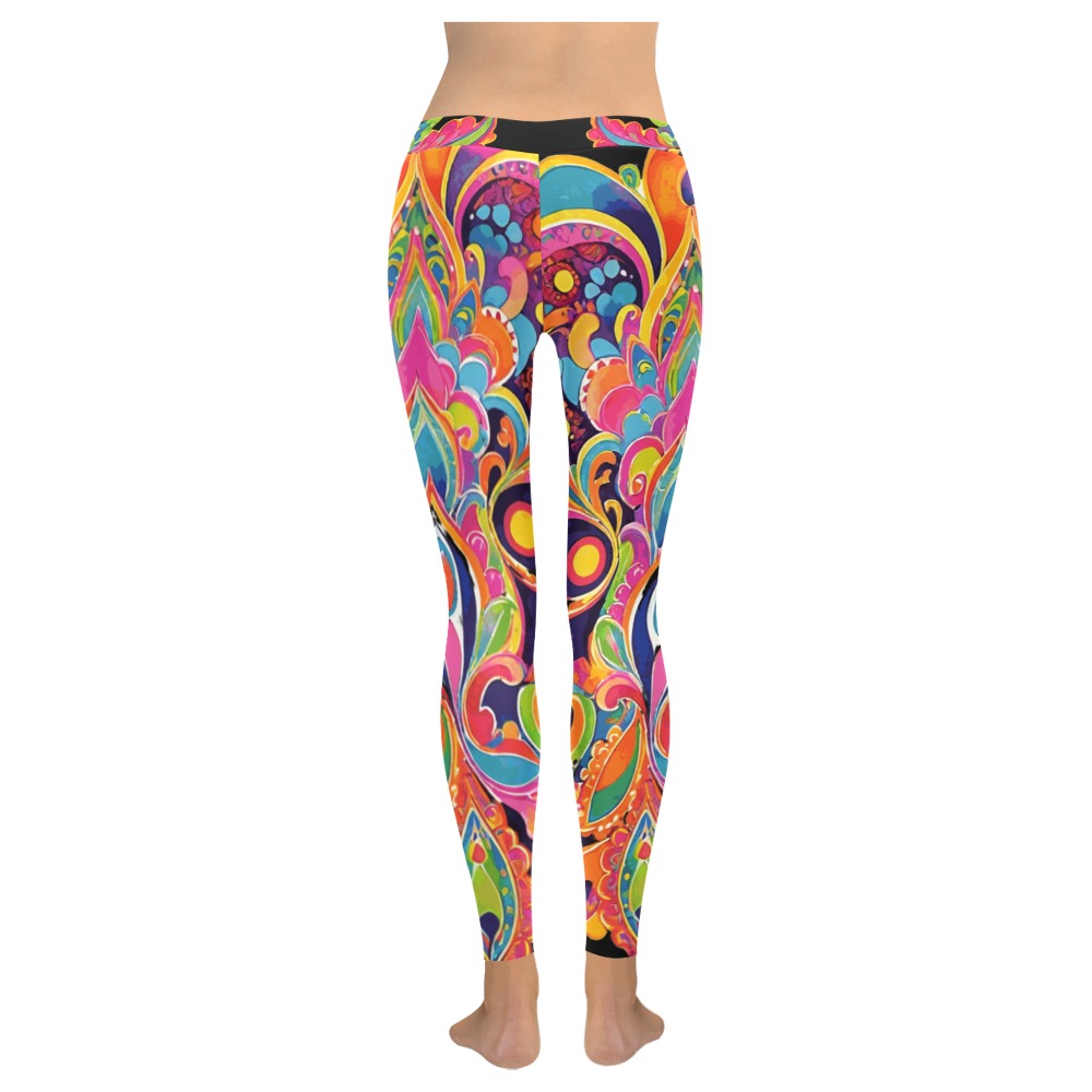 Abstract Retro Hippie Paisley Floral Women's Low Rise Leggings (Invisible Stitch) (Model L05)