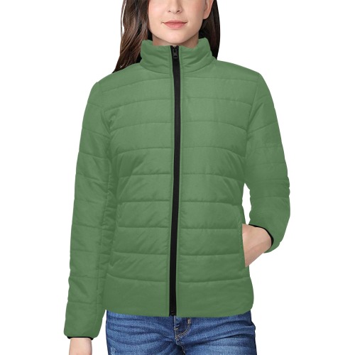 color artichoke green Women's Stand Collar Padded Jacket (Model H41)