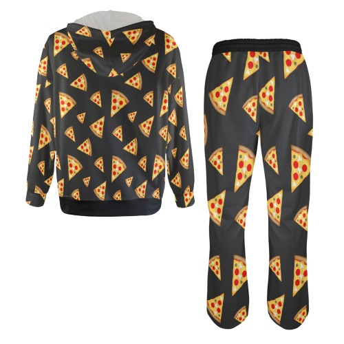 Cool and fun pizza slices pattern dark gray Men's Streetwear Flared Tracksuit (Set25)