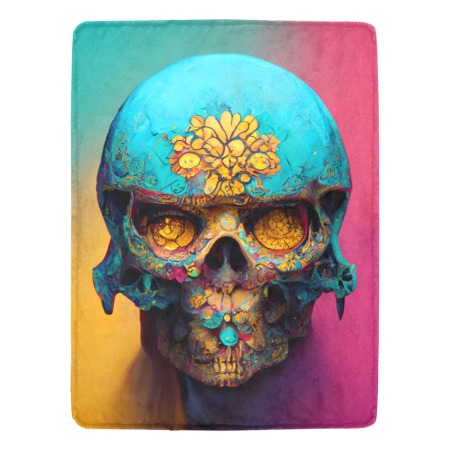 Teal Floral Skull Blanket 60x80