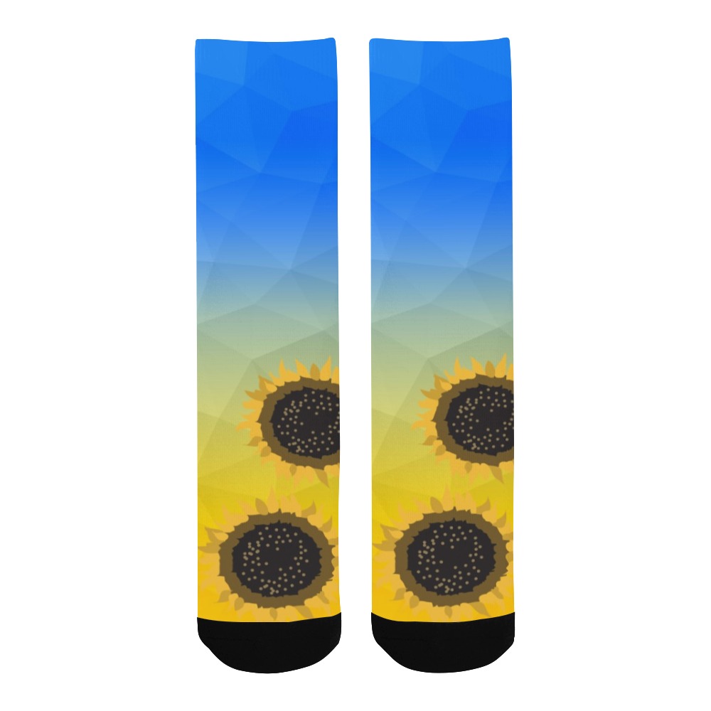 Ukraine yellow blue geometric mesh pattern Sunflowers Men's Custom Socks