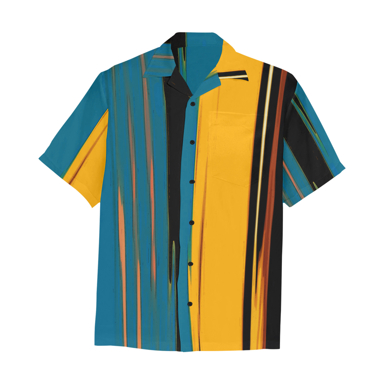 Black Turquoise And Orange Go! Abstract Art Hawaiian Shirt with Chest Pocket (Model T58)