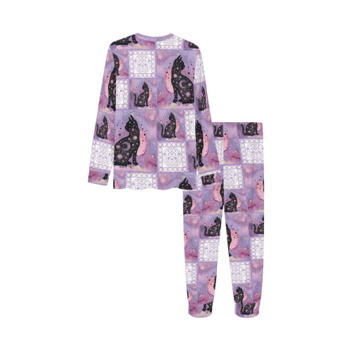 Purple Cosmic Cats Patchwork Pattern Kids' All Over Print Pajama Set