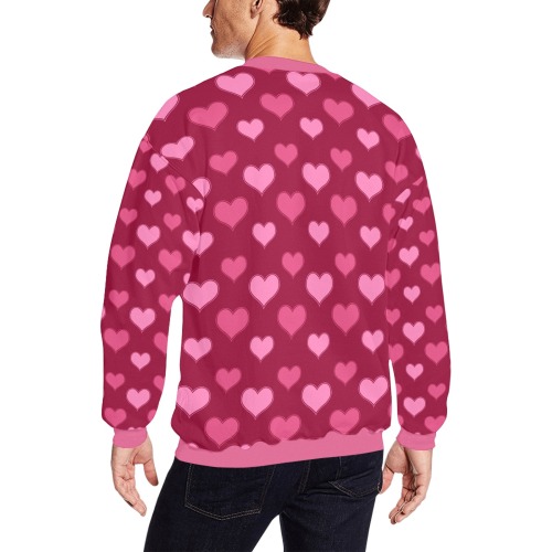 Valentine Hearts on Red Background Unisex All Over Print Crewneck Sweatshirt for Men (Model H18)