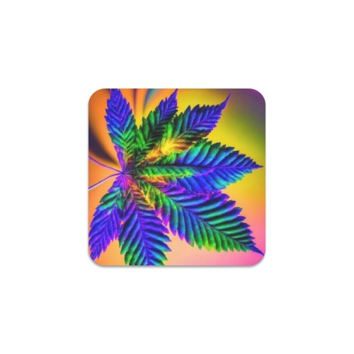 Psychedelic Colored Leaf Square Coaster