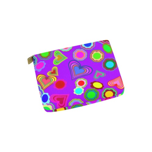Groovy Hearts and Flowers Purple Carry-All Pouch 6''x5''