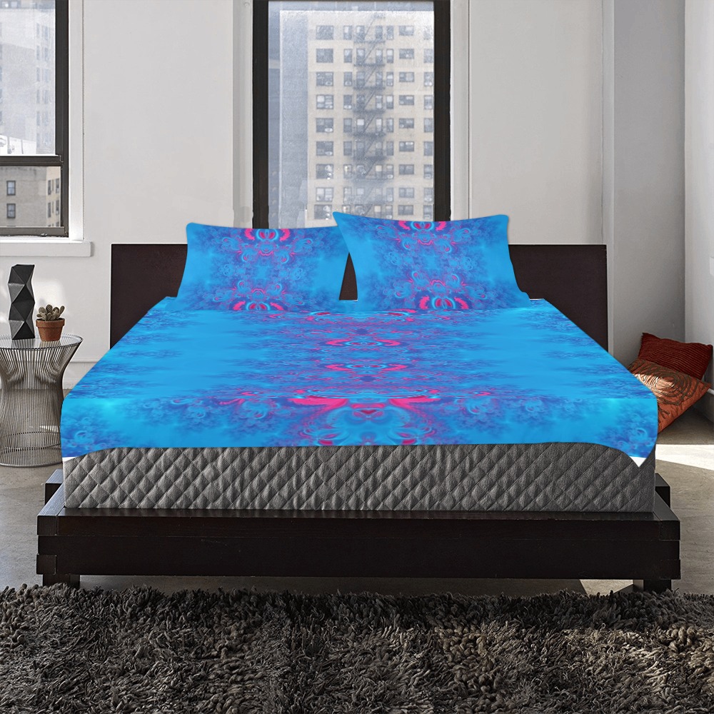 Blue Flowers on the Ocean Frost Fractal 3-Piece Bedding Set
