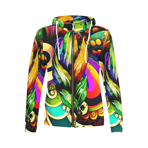 Mardi Gras Colorful New Orleans All Over Print Full Zip Hoodie for Women (Model H14)