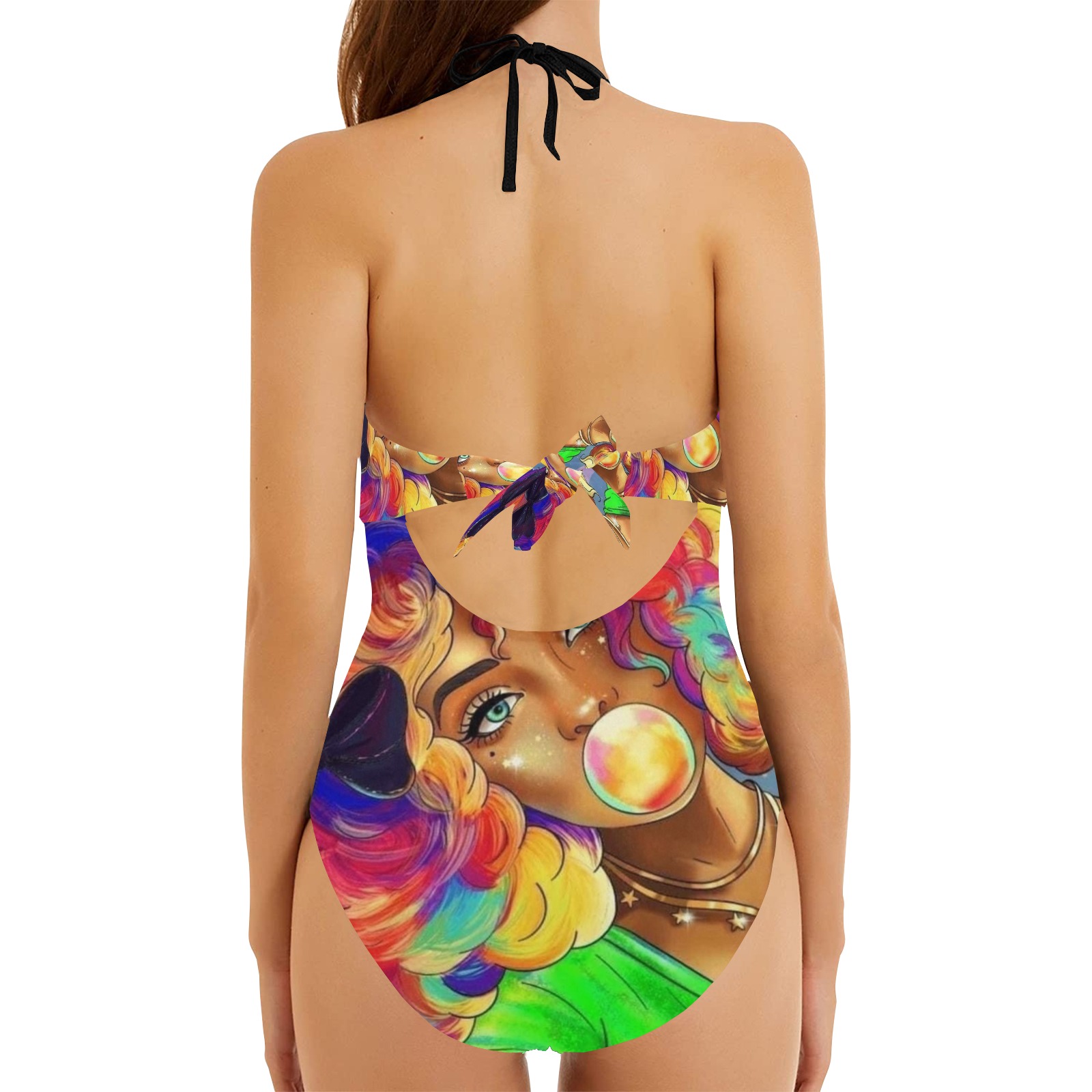 bubblegum girl Backless Hollow Out Bow Tie Swimsuit (Model S17)