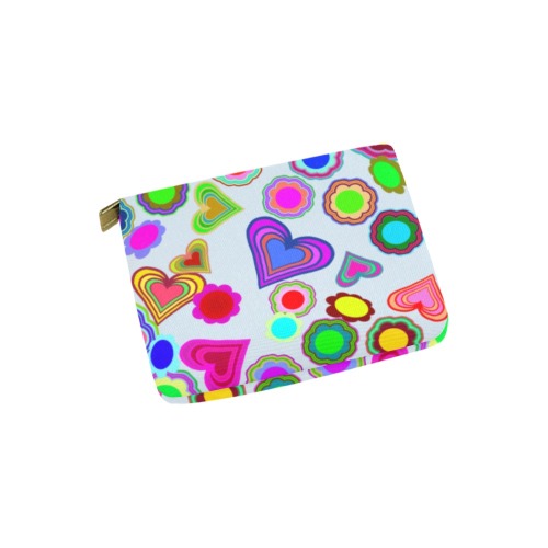 Groovy Hearts and Flowers Blue Carry-All Pouch 6''x5''