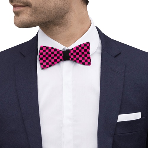 Checkered pattern black and pink retro checker Custom Bow Tie