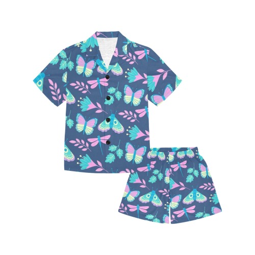 Butterflies, Leaves, Dragonflies Little Girls' V-Neck Short Pajama Set