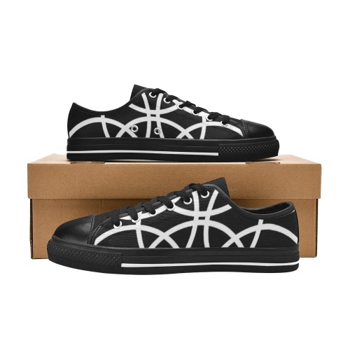 White Spiral Circles on black background Women's Classic Canvas Shoes (Model 018)