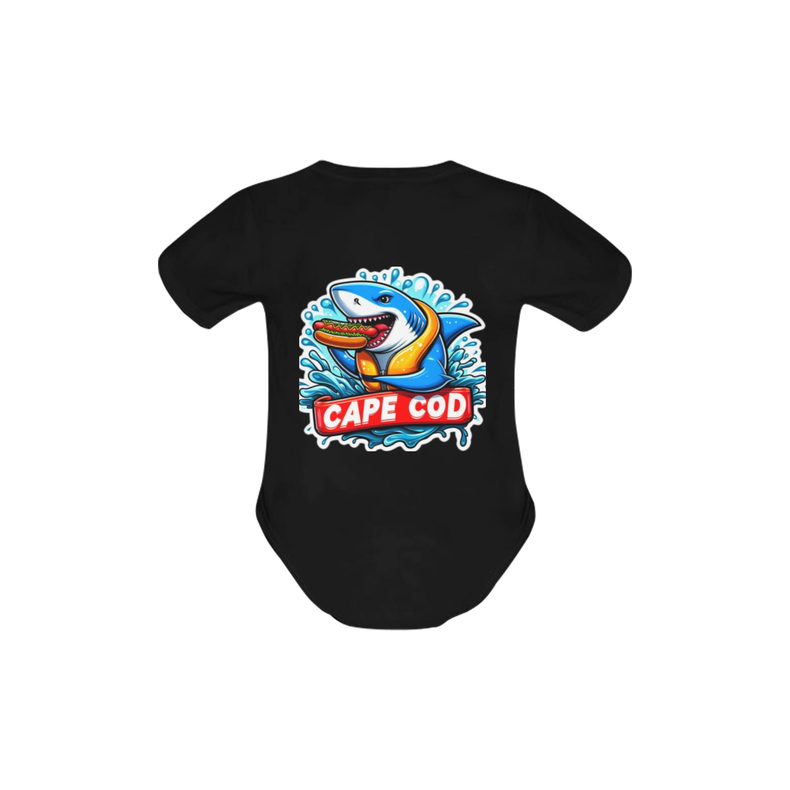 CAPE COD-GREAT WHITE EATING HOT DOG 3 Baby Powder Organic Short Sleeve One Piece (Model T28)