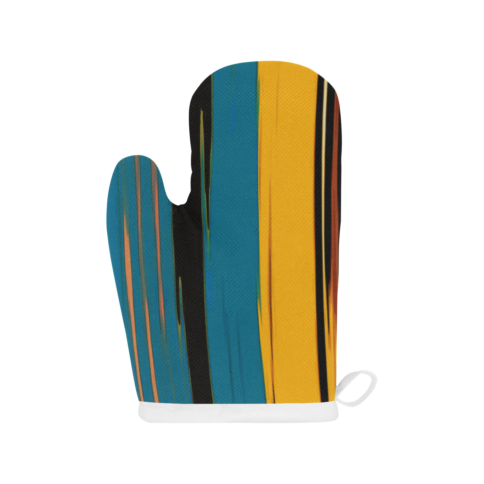 Black Turquoise And Orange Go! Abstract Art Linen Oven Mitt (Two Pieces)
