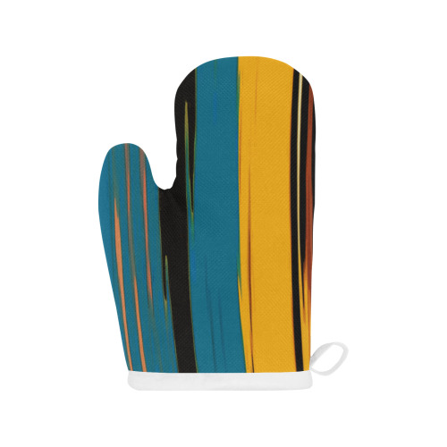 Black Turquoise And Orange Go! Abstract Art Linen Oven Mitt (Two Pieces)