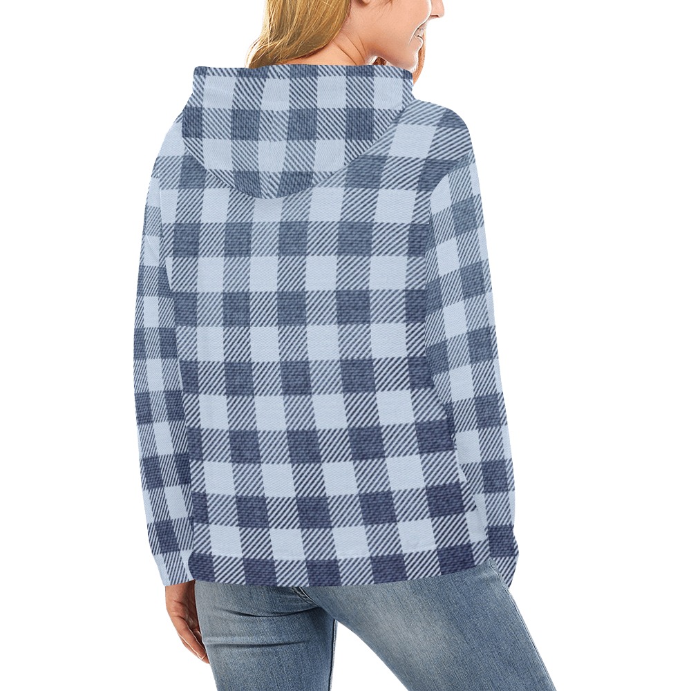 Pastel Blue Plaid All Over Print Hoodie for Women (USA Size) (Model H13)