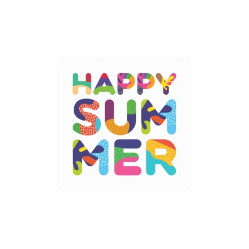 Happy summer colorful positive typography art. Square Wood Door Hanging Sign