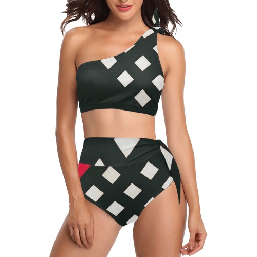 Counter-composition XV by Theo van Doesburg- High Waisted One Shoulder Bikini Set (Model S16)