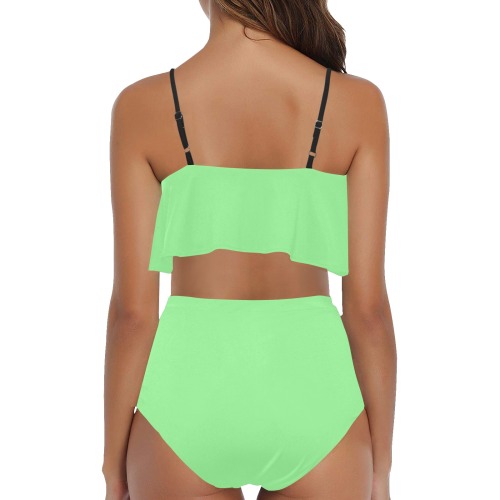 color pale green High Waisted Ruffle Bikini Set (Model S13)