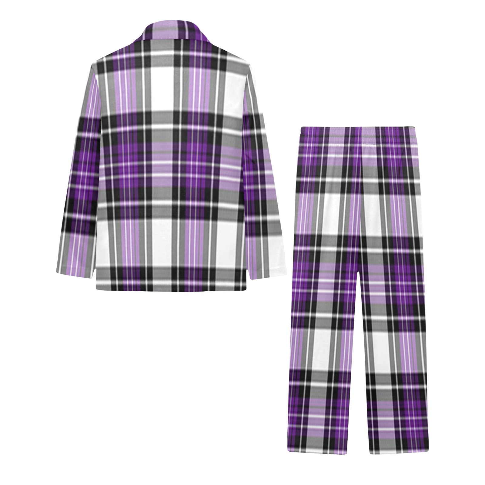 Purple Black Plaid Big Girls' V-Neck Long Pajama Set