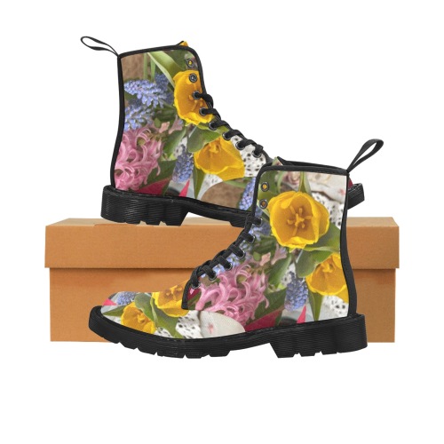 Flower Bouquet Martin Boots for Women (Black) (Model 1203H)