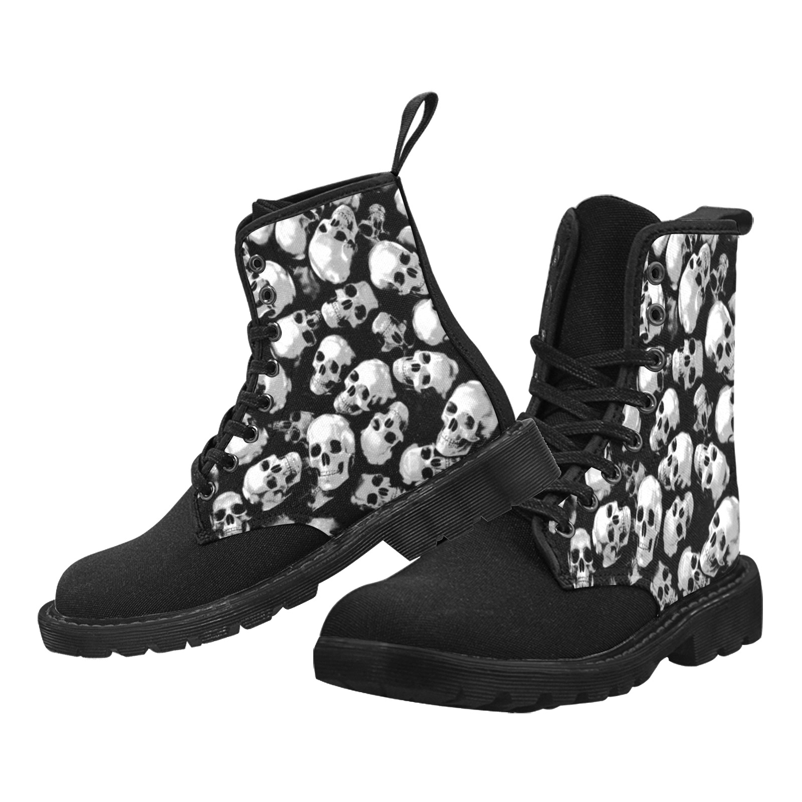 SKULLS - WHITE Martin Boots for Women (Black) (Model 1203H)