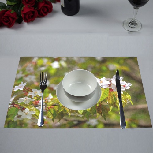 A row of sakura cherry flowers on a tree in spring Placemat 12’’ x 18’’ (Set of 6)