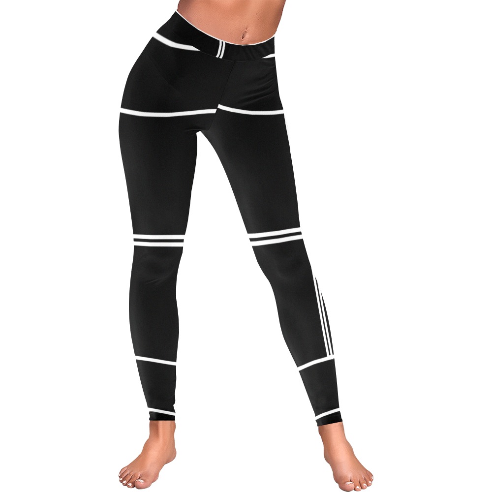 White Interlocking Squares funhouse black Women's Low Rise Leggings (Invisible Stitch) (Model