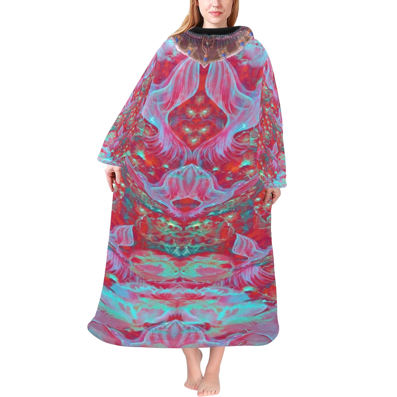 Nidhi Decembre 2014- pattern-5-1 neck back Blanket Robe with Sleeves for Adults